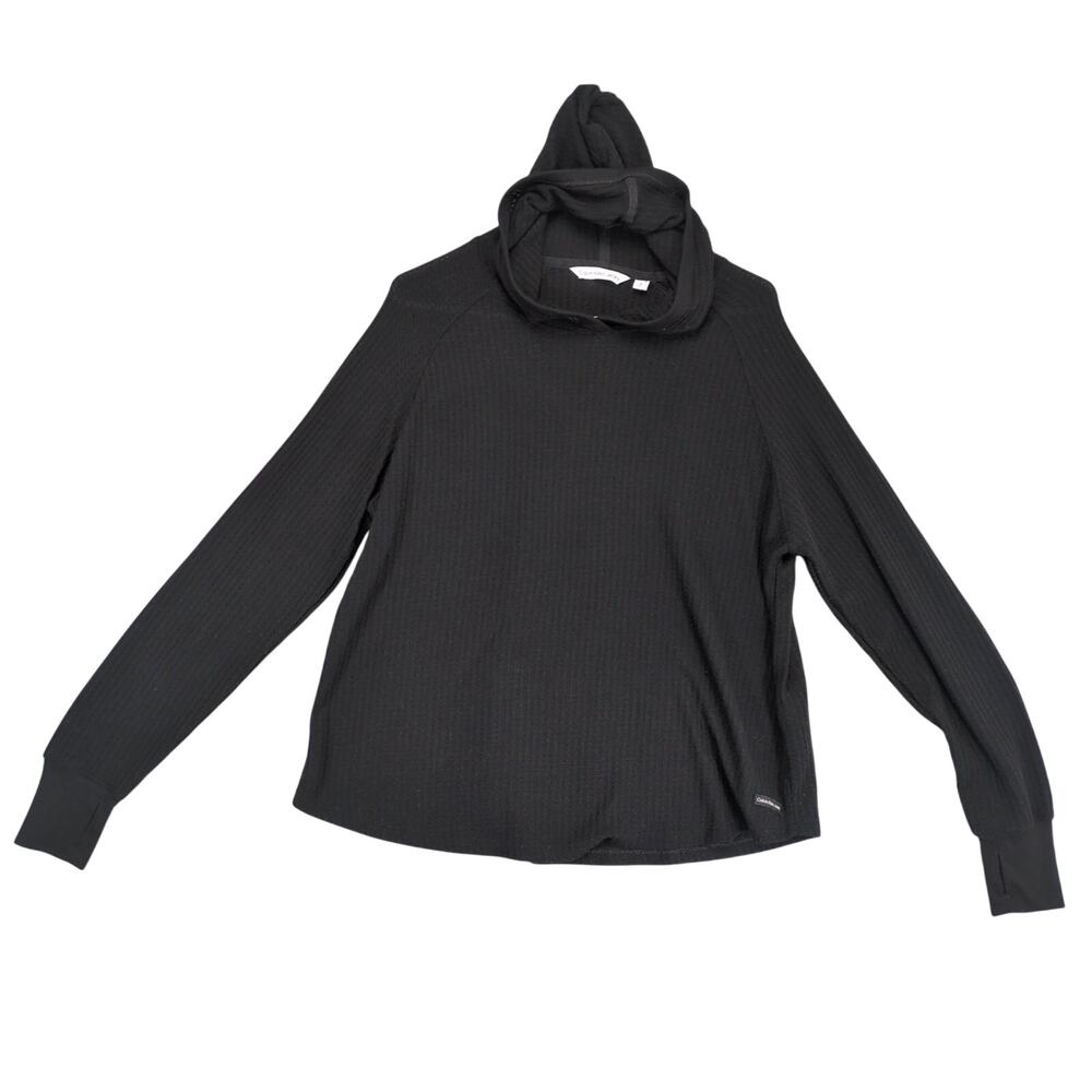 Calvin Klein Jeans Women's M Black Waffle Knit Hoodie Top Shirt, Streetwear Goth